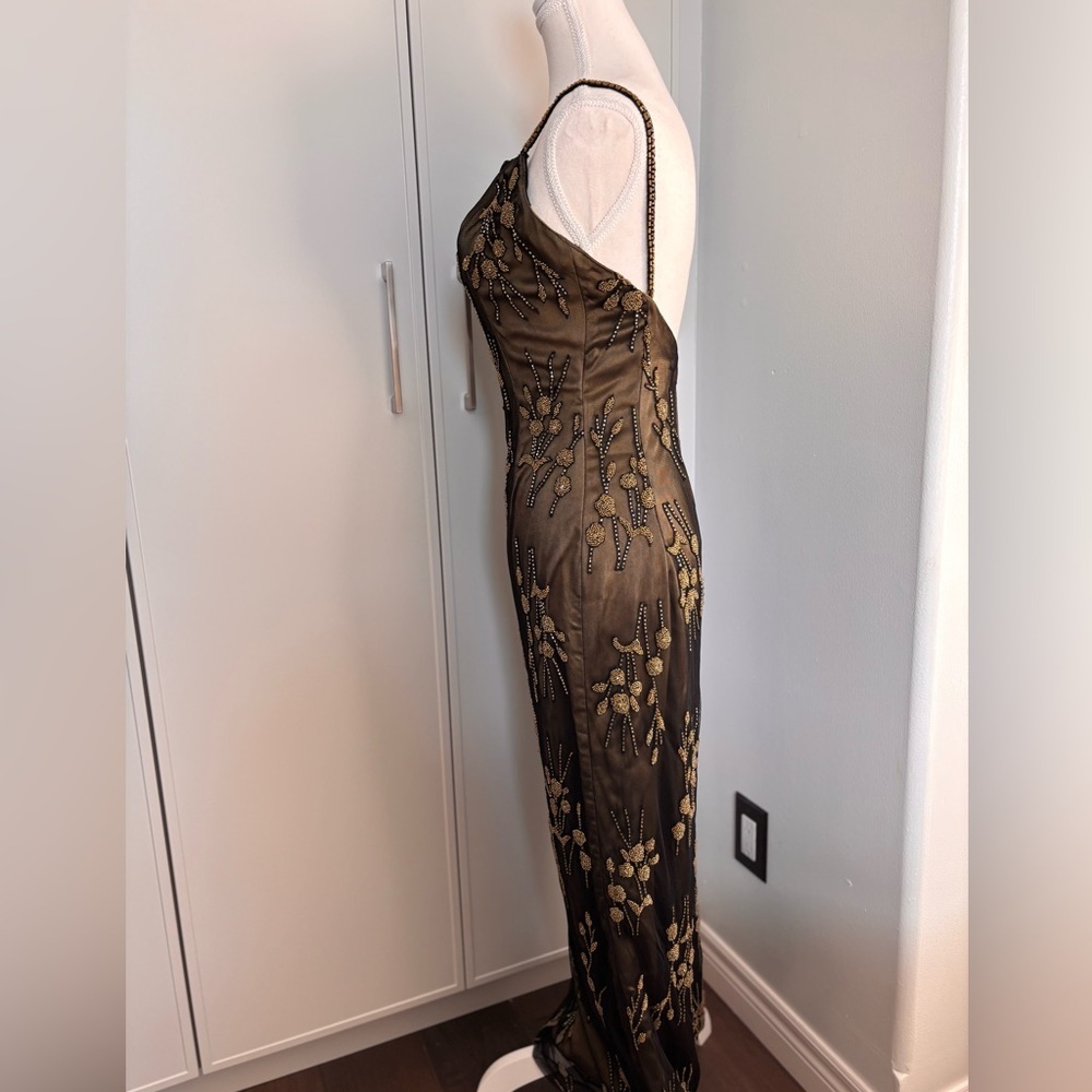 Stunning Vintage Bob Mackie Black/Green/Gold Beaded Dress - Picture 4 of 12